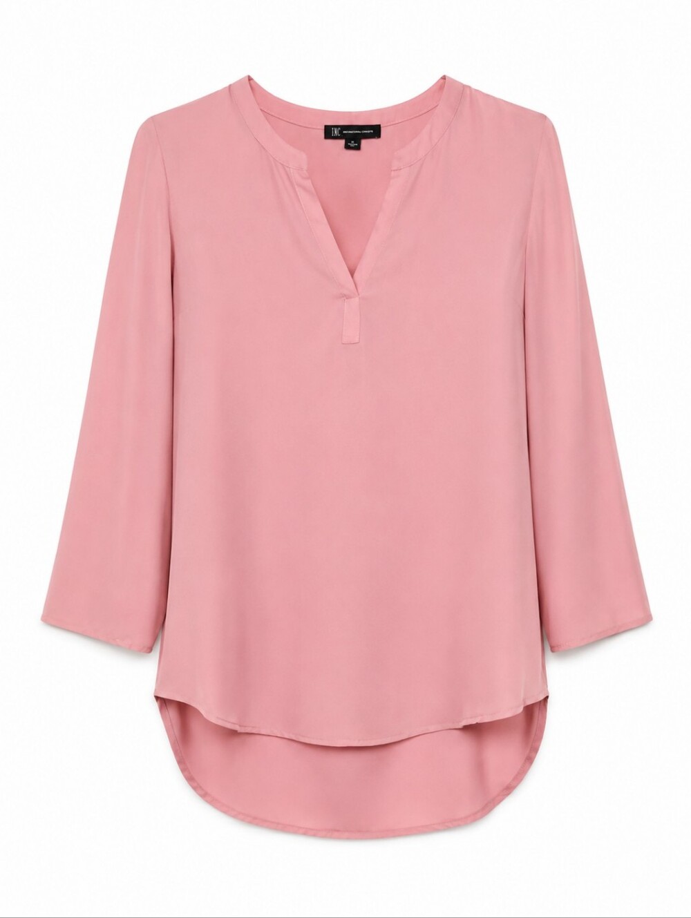 INC International Concepts Pink V-Neck Roll-Tab Sleeve High-Low Blouse